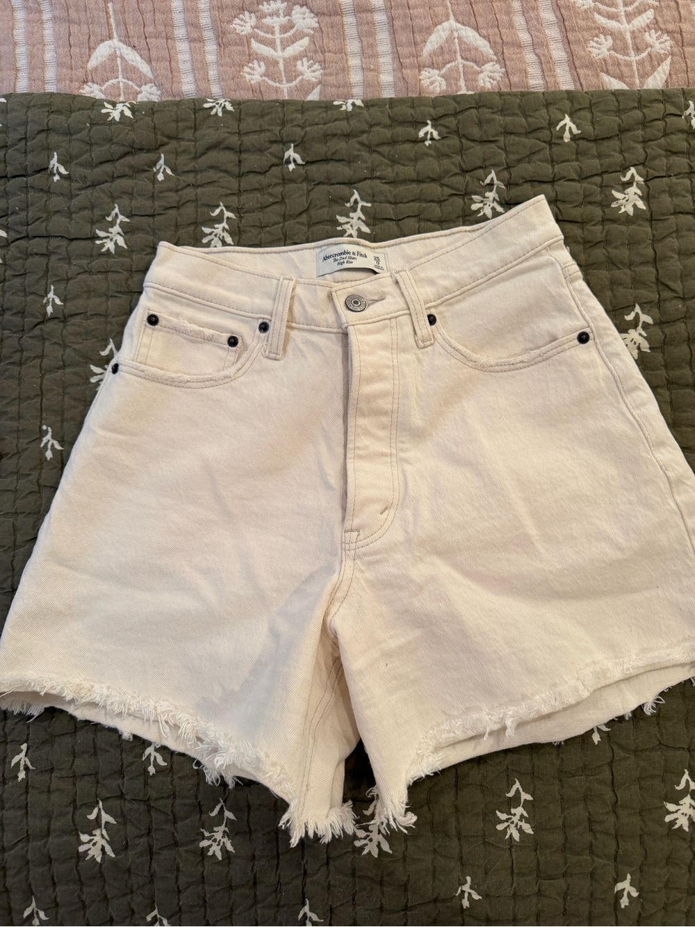Abercrombie & Fitch Cream High-Rise Jean Shorts